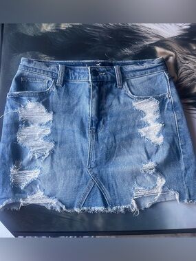 Hollister Light Blue Distressed Denim Mini Skirt